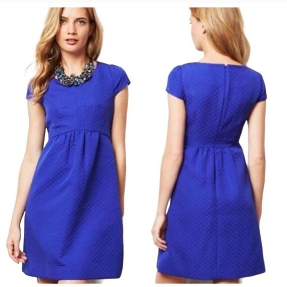 HD in Paris Anthropologie Jacquard Print with Cap Sleeve A-Line Dress, Size 2 - Picture 1 of 8